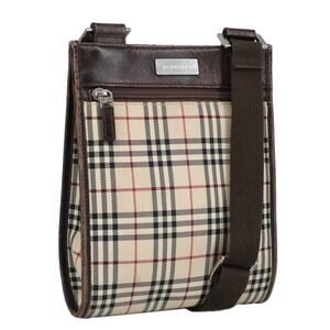 Burberry Nova Check Shoulder Bag Canvas Beige Silver